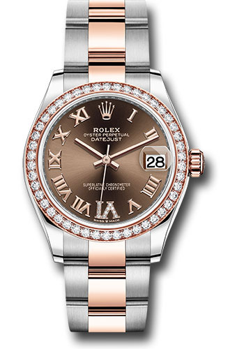 Rolex Steel and Everose Gold Datejust 31 Watch - 46 Diamond Bezel - Chocolate Diamond Roman VI Dial - Oyster Bracelet