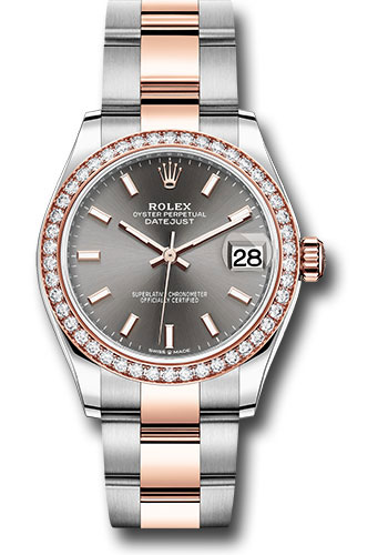 Rolex Steel and Everose Gold Datejust 31 Watch - 46 Diamond Bezel - Dark Rhodium Index Dial - Oyster Bracelet