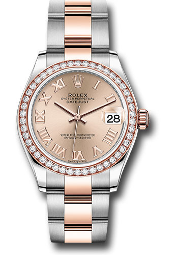 Rolex Steel and Everose Gold Datejust 31 Watch - 46 Diamond Bezel - Rosé Roman Dial - Oyster Bracelet