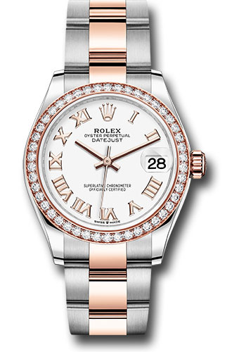 Rolex Steel and Everose Gold Datejust 31 Watch - 46 Diamond Bezel - White Roman Dial - Oyster Bracelet