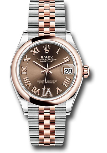 Rolex Steel and Everose Gold Datejust 31 Watch - Domed Bezel - Dark Rhodium Diamond Roman VI Dial - Jubilee Bracelet