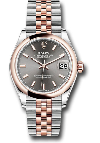 Rolex Steel and Everose Gold Datejust 31 Watch - Domed Bezel - Dark Rhodium Index Dial - Jubilee Bracelet