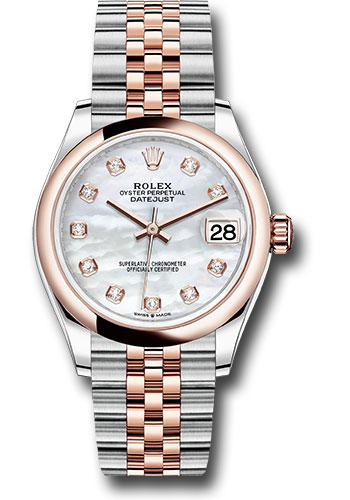 Rolex Steel and Everose Gold Datejust 31 Watch - Domed Bezel - Silver Diamond Dial - Jubilee Bracelet