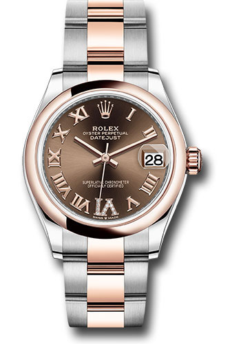 Rolex Steel and Everose Gold Datejust 31 Watch - Domed Bezel - Dark Rhodium Diamond Roman VI Dial - Oyster Bracelet