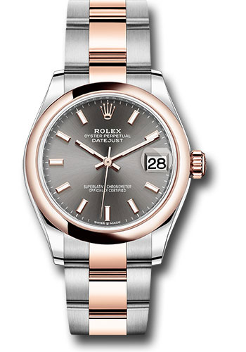 Rolex Steel and Everose Gold Datejust 31 Watch - Domed Bezel - Dark Rhodium Index Dial - Oyster Bracelet