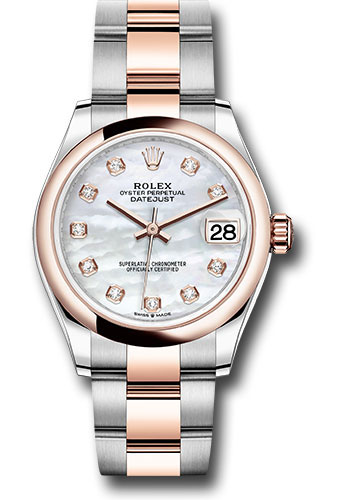 Rolex Steel and Everose Gold Datejust 31 Watch - Domed Bezel - Silver Diamond Dial - Oyster Bracelet
