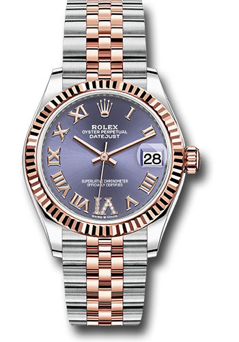 Rolex Steel and Everose Gold Datejust 31 Watch - Fluted Bezel - Chocolate Diamond Roman VI Dial - Jubilee Bracelet