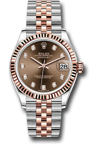 Rolex Steel and Everose Gold Datejust 31 Watch - Fluted Bezel - White Roman Dial - Jubilee Bracelet