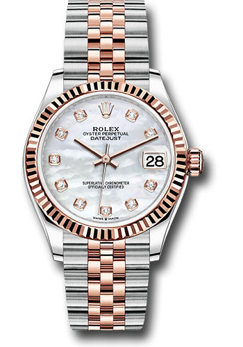 Rolex Steel and Everose Gold Datejust 31 Watch - Fluted Bezel - Silver Diamond Dial - Jubilee Bracelet