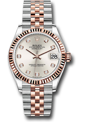 Rolex Steel and Everose Gold Datejust 31 Watch - Fluted Bezel - Rosé Diamond Dial - Jubilee Bracelet