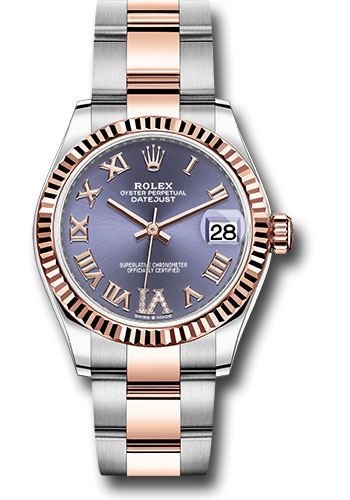 Rolex Steel and Everose Gold Datejust 31 Watch - Fluted Bezel - Chocolate Diamond Roman VI Dial - Oyster Bracelet