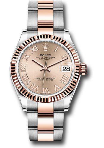 Rolex Steel and Everose Gold Datejust 31 Watch - Fluted Bezel - Dark Rhodium Index Dial - Oyster Bracelet