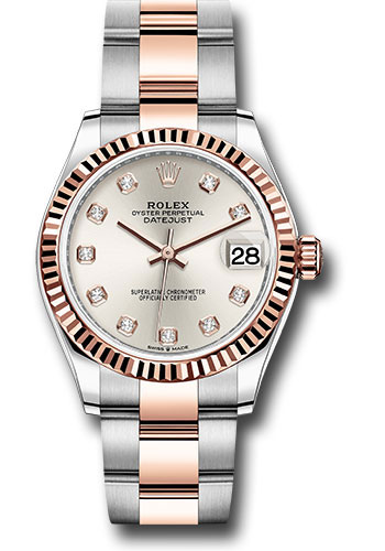 Rolex Steel and Everose Gold Datejust 31 Watch - Fluted Bezel - Rosé Diamond Dial - Oyster Bracelet