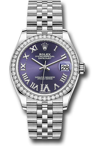 Rolex Steel and White Gold Datejust 31 Watch - Diamond Bezel - Aubergine Roman Diamond 6 Dial - Jubilee Bracelet
