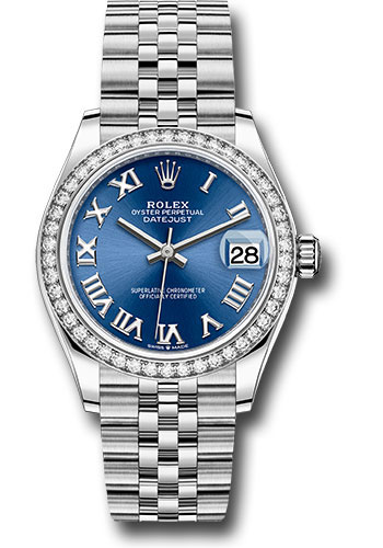 Rolex Steel and White Gold Datejust 31 Watch - Diamond Bezel - Blue Roman Dial - Jubilee Bracelet