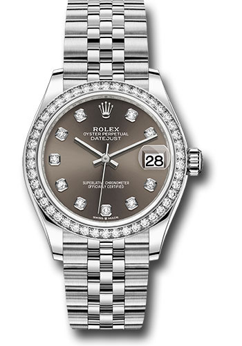 Rolex Steel and White Gold Datejust 31 Watch - Diamond Bezel - Dark Grey Diamond Dial - Jubilee Bracelet