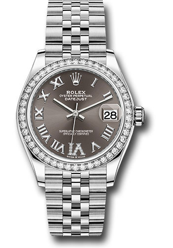 Rolex Steel and White Gold Datejust 31 Watch - Diamond Bezel - Dark Grey Roman Diamond 6 Dial - Jubilee Bracelet