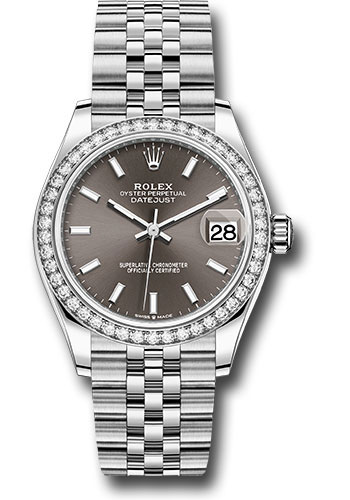 Rolex Steel and White Gold Datejust 31 Watch - Diamond Bezel - Dark Grey Index Dial - Jubilee Bracelet