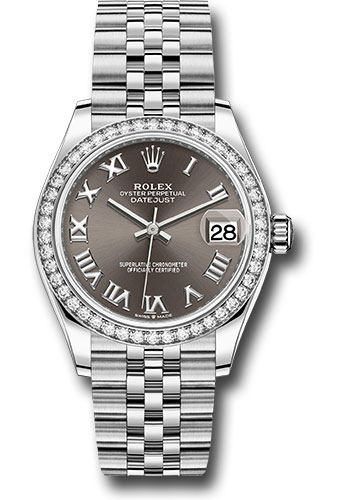 Rolex Steel and White Gold Datejust 31 Watch - Diamond Bezel - Dark Grey Roman Dial - Jubilee Bracelet