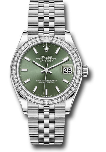 Rolex Steel and White Gold Datejust 31 Watch - Diamond Bezel - Mint Green Index Dial - Jubilee Bracelet