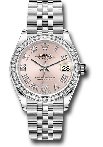 Rolex Steel and White Gold Datejust 31 Watch - Diamond Bezel - Pink Roman Diamond 6 Dial - Jubilee Bracelet