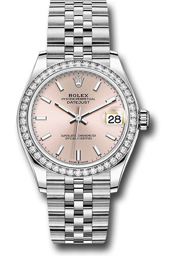 Rolex Steel and White Gold Datejust 31 Watch - Diamond Bezel - Pink Index Dial - Jubilee Bracelet
