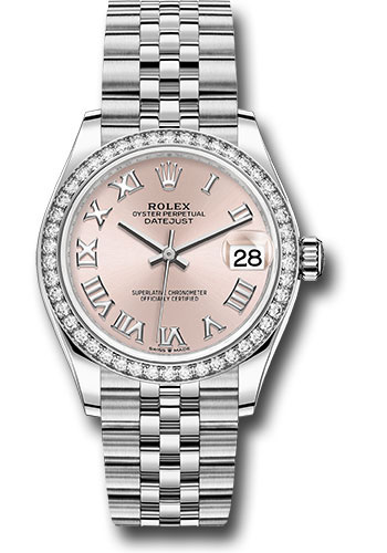 Rolex Steel and White Gold Datejust 31 Watch - Diamond Bezel - Pink Roman Dial - Jubilee Bracelet