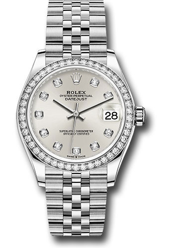 Rolex Steel and White Gold Datejust 31 Watch - Diamond Bezel - Silver Diamond Dial - Jubilee Bracelet