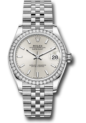 Rolex Steel and White Gold Datejust 31 Watch - Diamond Bezel - Silver Index Dial - Jubilee Bracelet