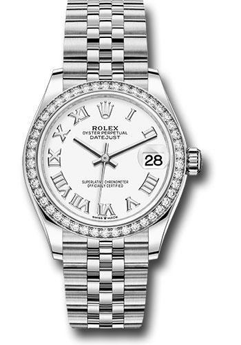 Rolex Steel and White Gold Datejust 31 Watch - Diamond Bezel - White Roman Dial - Jubilee Bracelet