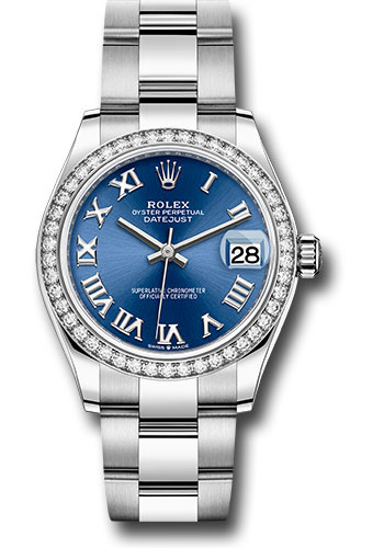 Rolex Steel and White Gold Datejust 31 Watch - Diamond Bezel - Blue Roman Dial - Oyster Bracelet