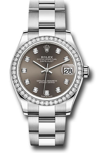 Rolex Steel and White Gold Datejust 31 Watch - Diamond Bezel - Dark Grey Diamond Dial - Oyster Bracelet