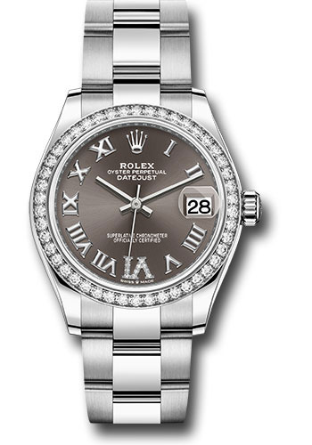 Rolex Steel and White Gold Datejust 31 Watch - Diamond Bezel - Dark Grey Roman Diamond 6 Dial - Oyster Bracelet