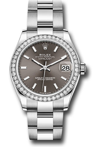 Rolex Steel and White Gold Datejust 31 Watch - Diamond Bezel - Dark Grey Index Dial - Oyster Bracelet