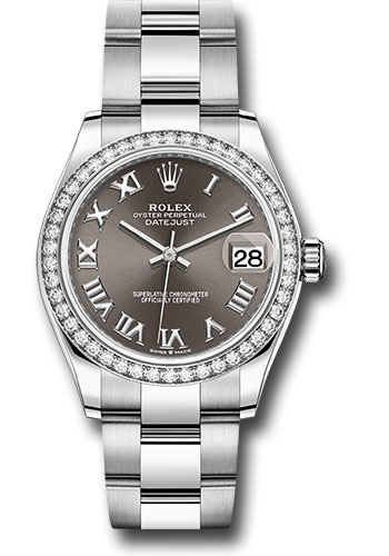 Rolex Steel and White Gold Datejust 31 Watch - Diamond Bezel - Dark Grey Roman Dial - Oyster Bracelet
