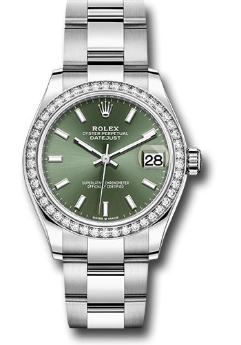 Rolex Steel and White Gold Datejust 31 Watch - Diamond Bezel - Mint Green Index Dial - Oyster Bracelet