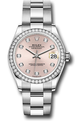 Rolex Steel and White Gold Datejust 31 Watch - Diamond Bezel - Pink Diamond Dial - Oyster Bracelet