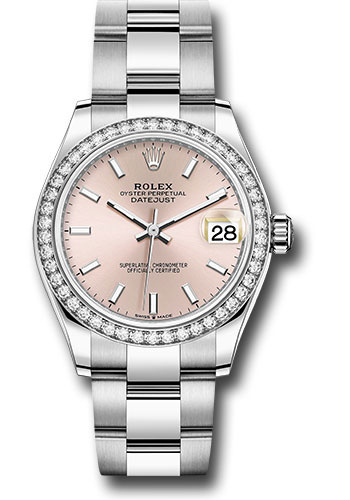 Rolex Steel and White Gold Datejust 31 Watch - Diamond Bezel - Pink Index Dial - Oyster Bracelet