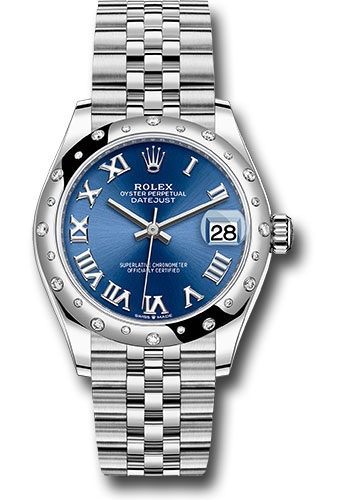 Rolex Steel and White Gold Datejust 31 Watch - Domed 24 Diamond Bezel - Blue Roman Dial - Jubilee Bracelet - 2021 Release