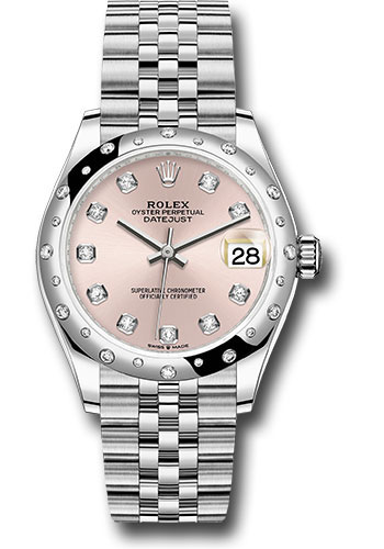 Rolex Steel and White Gold Datejust 31 Watch - Domed 24 Diamond Bezel - Pink Diamond Dial - Jubilee Bracelet