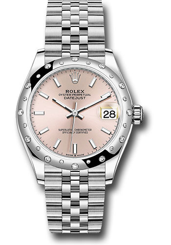 Rolex Steel and White Gold Datejust 31 Watch - Domed 24 Diamond Bezel - Pink Roman Diamond 6 Dial - Jubilee Bracelet