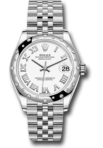 Rolex Steel and White Gold Datejust 31 Watch - Domed 24 Diamond Bezel - White Roman Dial - Jubilee Bracelet