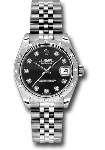Rolex Steel and White Gold Datejust 31 Watch - 24 Diamond Bezel - Black Diamond Dial - Jubilee Bracelet