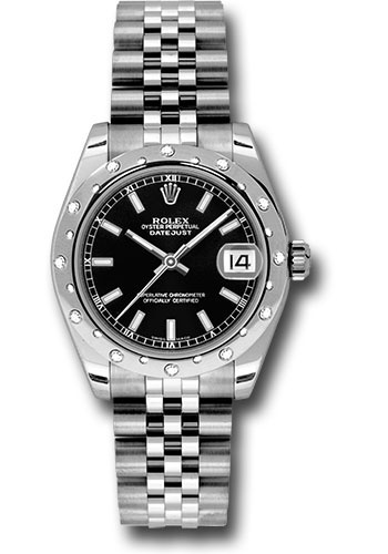 Rolex Steel and White Gold Datejust 31 Watch - 24 Diamond Bezel - Black Index Dial - Jubilee Bracelet