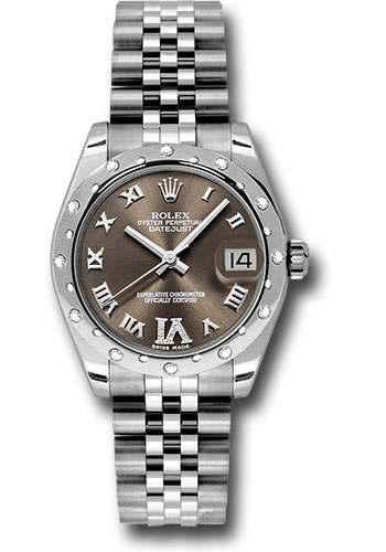 Rolex Steel and White Gold Datejust 31 Watch - 24 Diamond Bezel - Bronze Diamond Roman Vi Roman Dial - Jubilee Bracelet