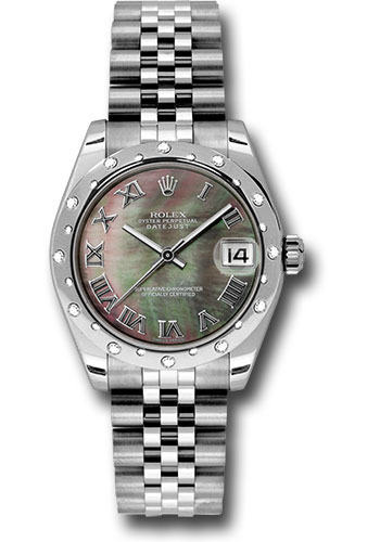 Rolex Steel and White Gold Datejust 31 Watch - 24 Diamond Bezel - Dark Mother-Of-Pearl Roman Dial - Jubilee Bracelet