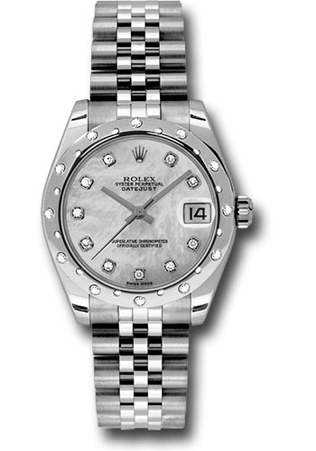 Rolex Steel and White Gold Datejust 31 Watch - 24 Diamond Bezel - Mother-Of-Pearl Diamond Dial - Jubilee Bracelet