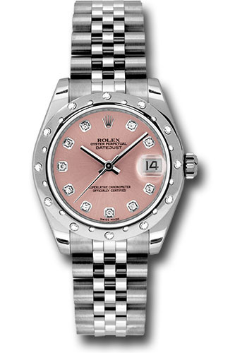 Rolex Steel and White Gold Datejust 31 Watch - 24 Diamond Bezel - Pink Diamond Dial - Jubilee Bracelet
