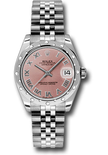 Rolex Steel and White Gold Datejust 31 Watch - 24 Diamond Bezel - Pink Roman Dial - Jubilee Bracelet