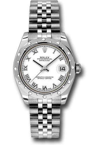 Rolex Steel and White Gold Datejust 31 Watch - 24 Diamond Bezel - White Roman Dial - Jubilee Bracelet